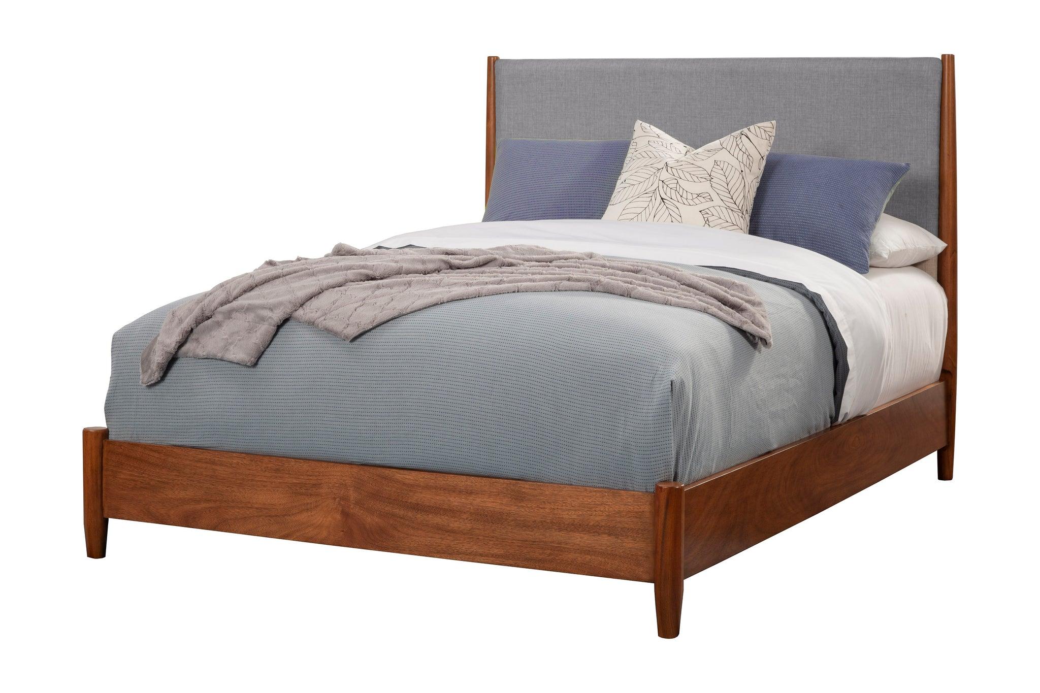 Contemporary Panel Bed Flynn 999-01Q in Gray, Brown Fabric