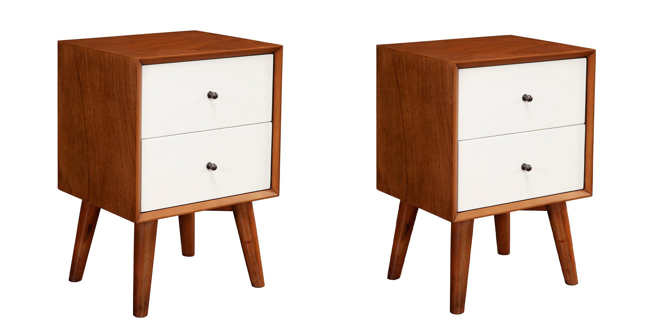 Contemporary Nightstand Set Flynn 999-02-Set-2 in White, Brown 