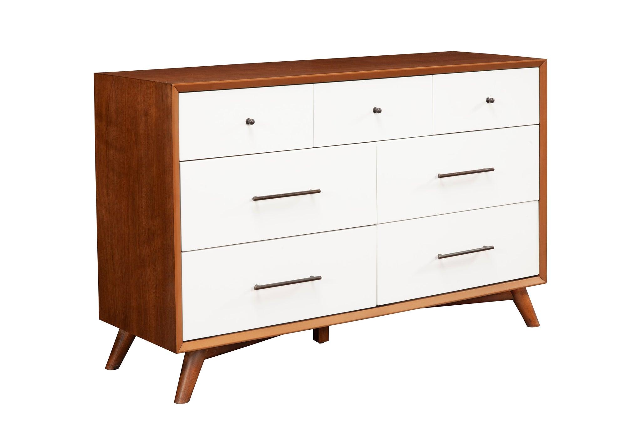 

    
Acorn/White 7 Drawer Dresser Flynn ALPINE Mid Century Modern Contemporary
