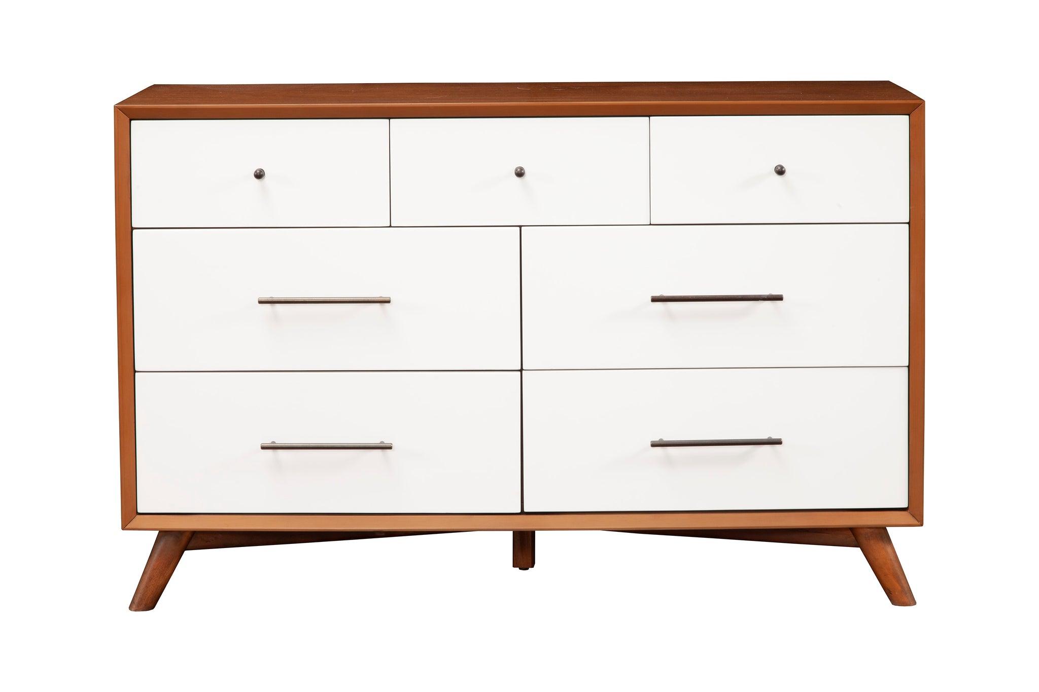 

    
Acorn/White 7 Drawer Dresser Flynn ALPINE Mid Century Modern Contemporary
