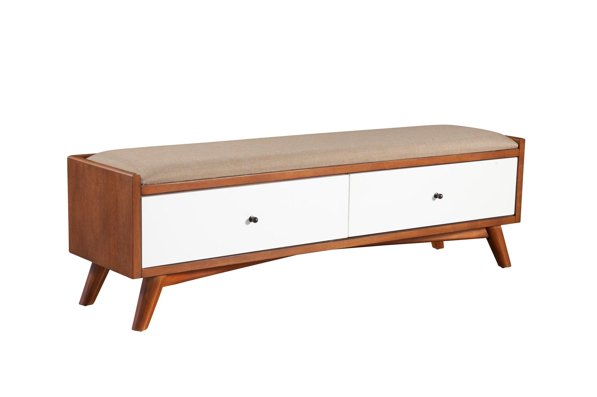 Contemporary, Modern Bench Flynn 999-12 in White, Brown Fabric