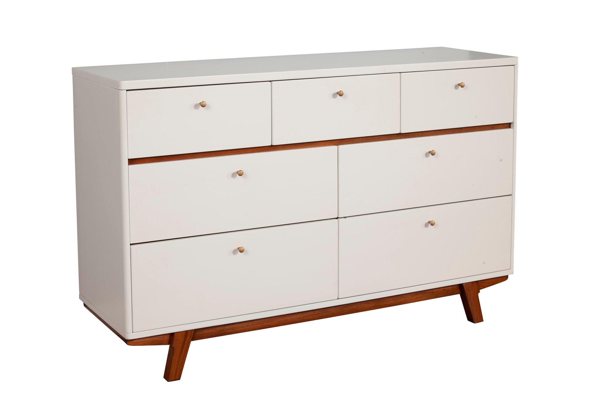 

    
Acorn & White Seven Drawer Dresser DAKOTA ALPINE Mid Century Modern
