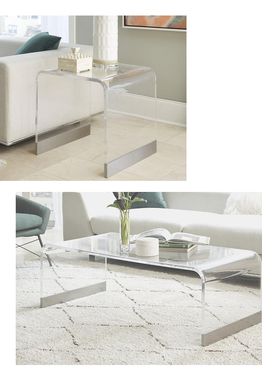 Contemporary Coffee Table Set BOWIE ENY321-2PC in Clear 
