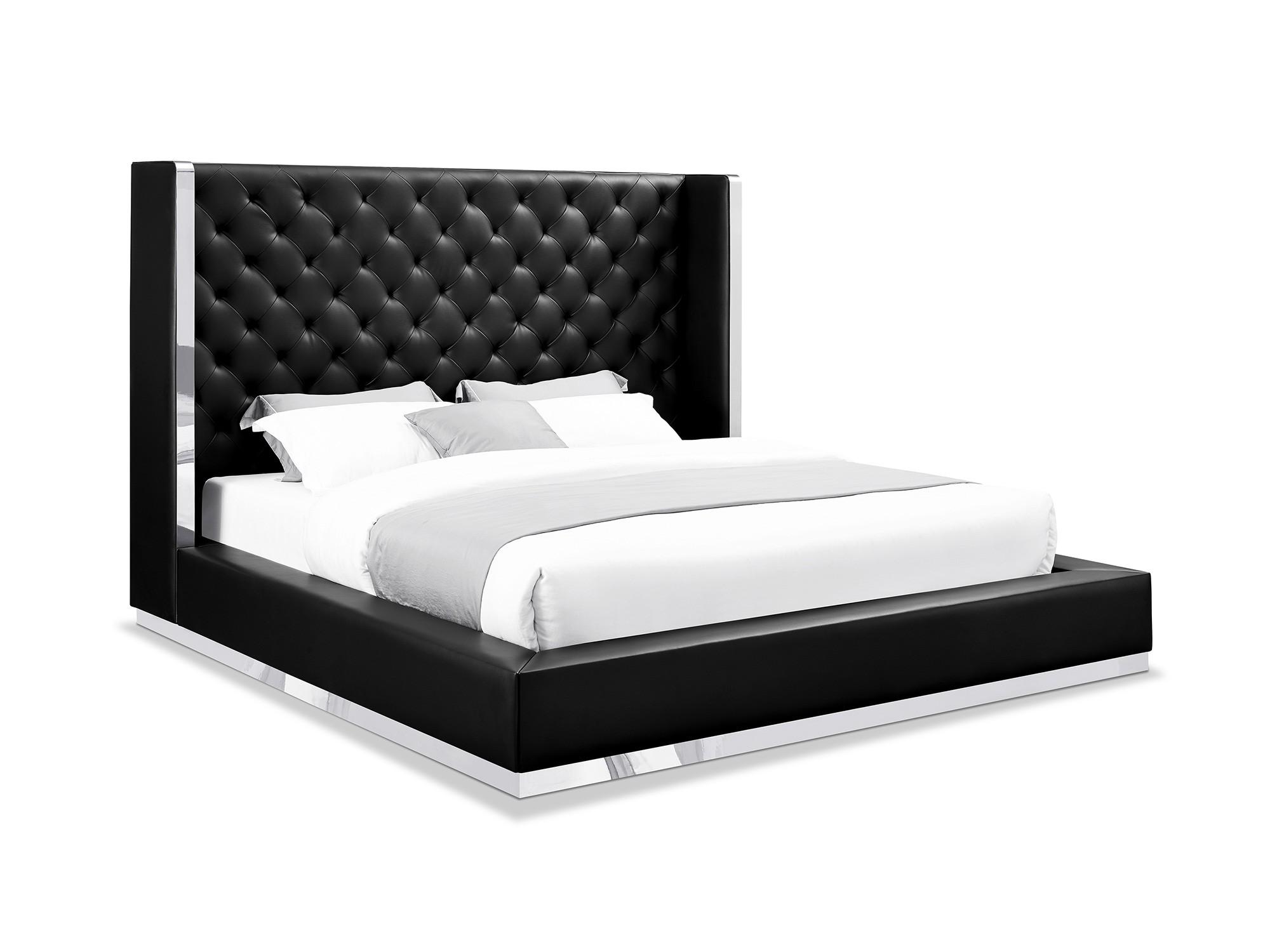 Contemporary Platform Bed Aesara Aesara EK Bed in Black Faux Leather