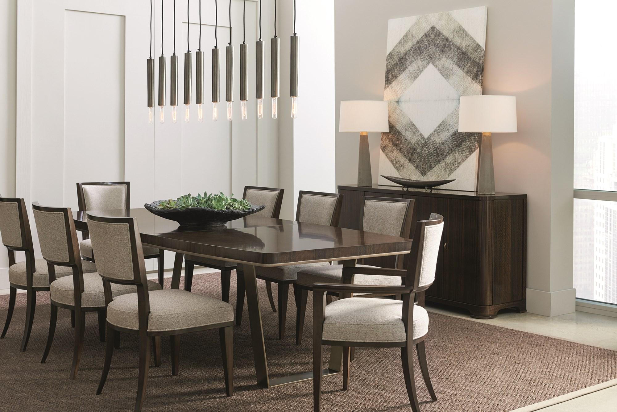 Contemporary Dining Table Set STREAMLINE DINING TABLE M022-417-201-Set-7 in Brown, Bronze, Beige Fabric