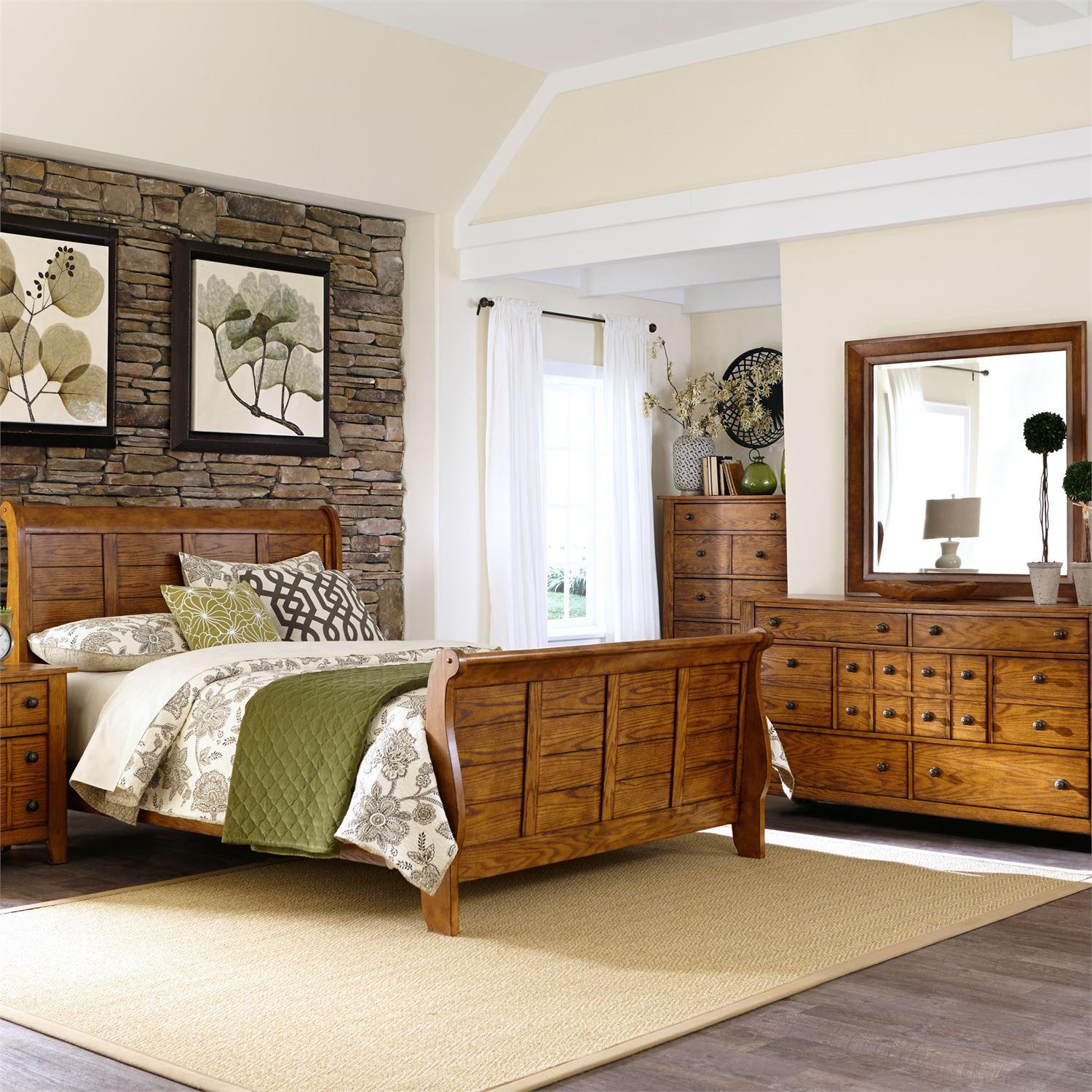 

    
Aged Oak Cal. King Sleigh Bed Set 3Pcs Grandpas Cabin 175-BR Liberty Furniture
