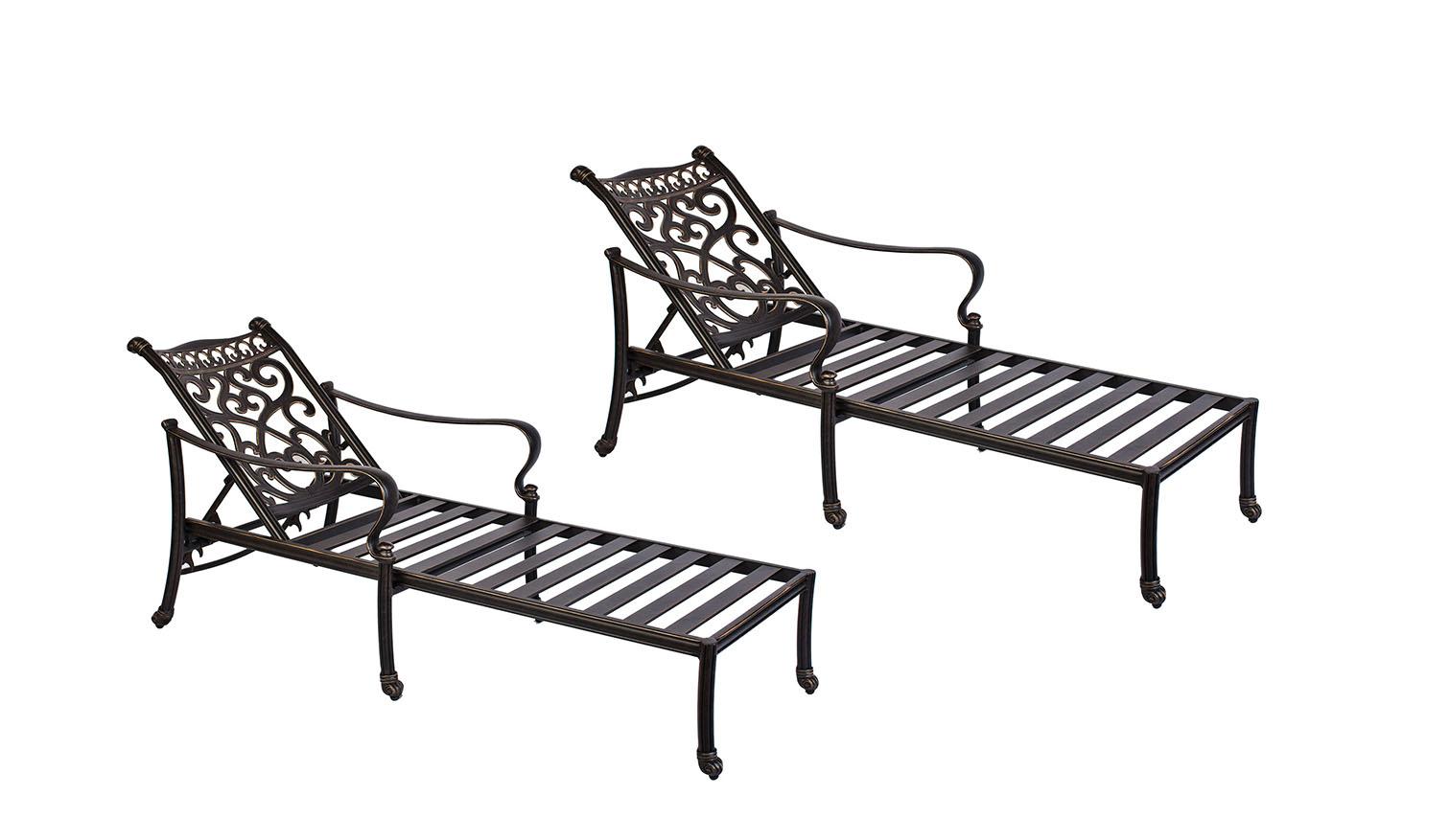 Contemporary Patio Chaise Lounger Alexis PCCL-Set-2 in Natural, Bronze Fabric