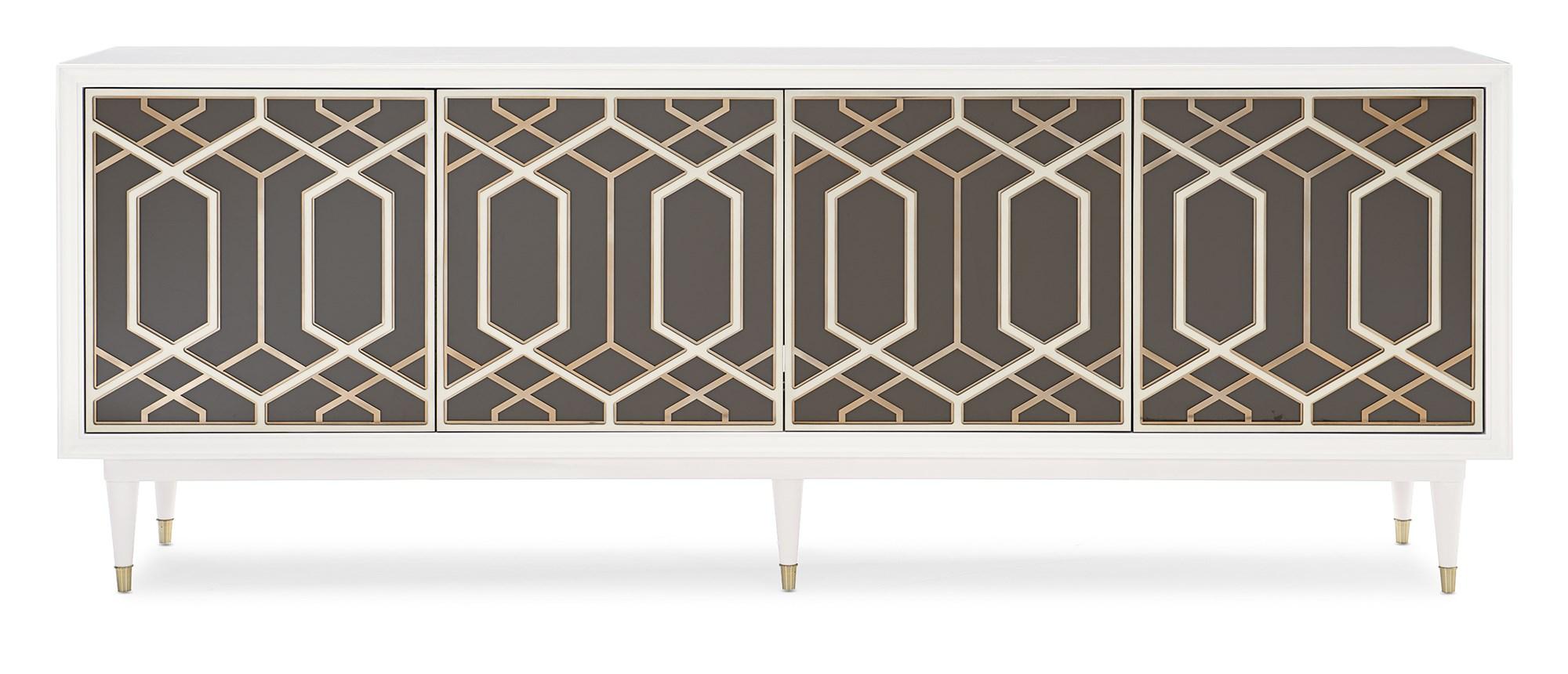 

    
Almost White & Champagne Gold Finish Cabinet OUTSIDE INTEREST by Caracole
