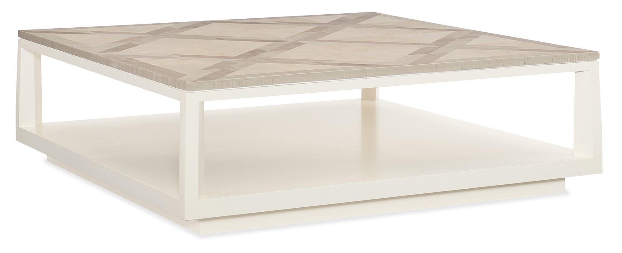 

    
Almost White Veneer Parquetry Pattern Top Coffee Table WORK OF ART by Caracole

