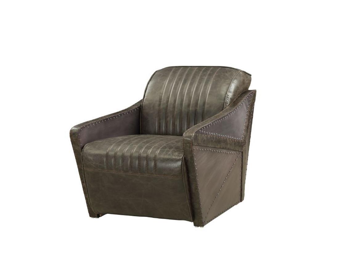 

    
Aluminum & Distress Espresso Top Grain Leather Arm Chair Winchester 52437 Acme
