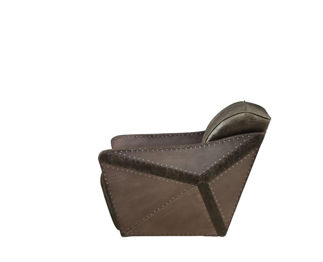 

    
Aluminum & Distress Espresso Top Grain Leather Arm Chair Winchester 52437 Acme
