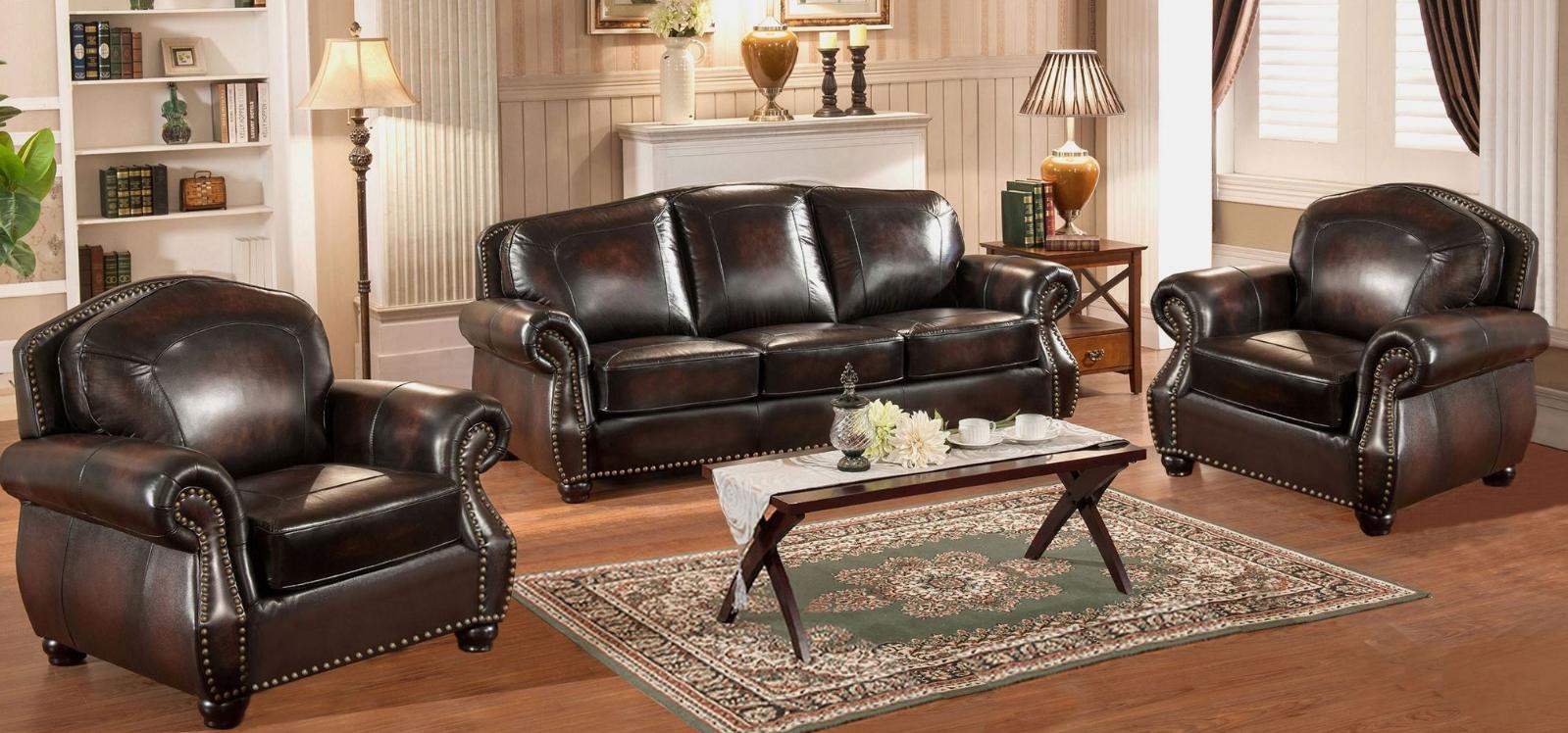 

    
Amax Leather Hyde Top Grain Leather Sofa Chair Set 3Pcs Hand Rubbed
