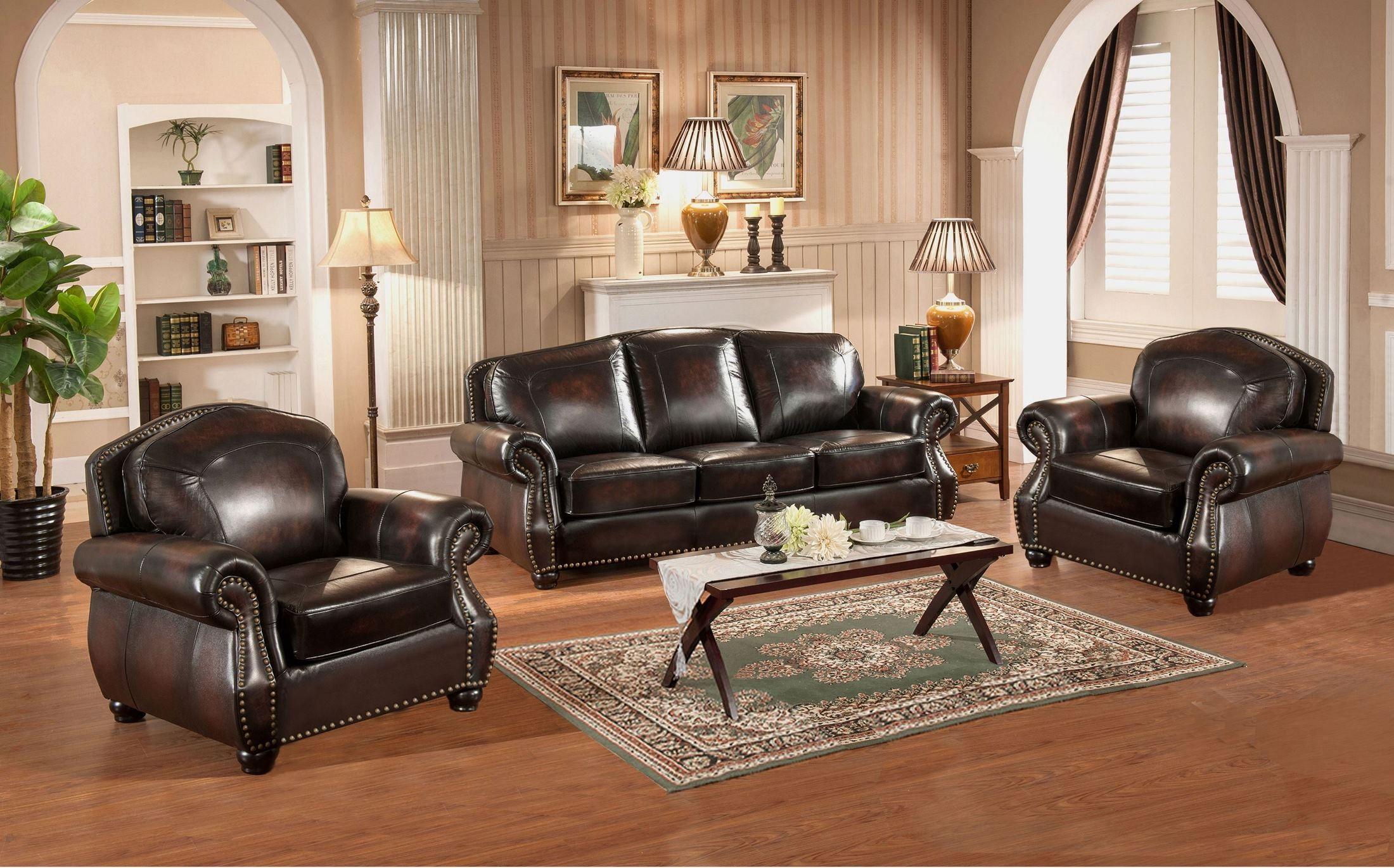 

    
Amax Leather Hyde Top Grain Leather Sofa Chair Set 3Pcs Hand Rubbed
