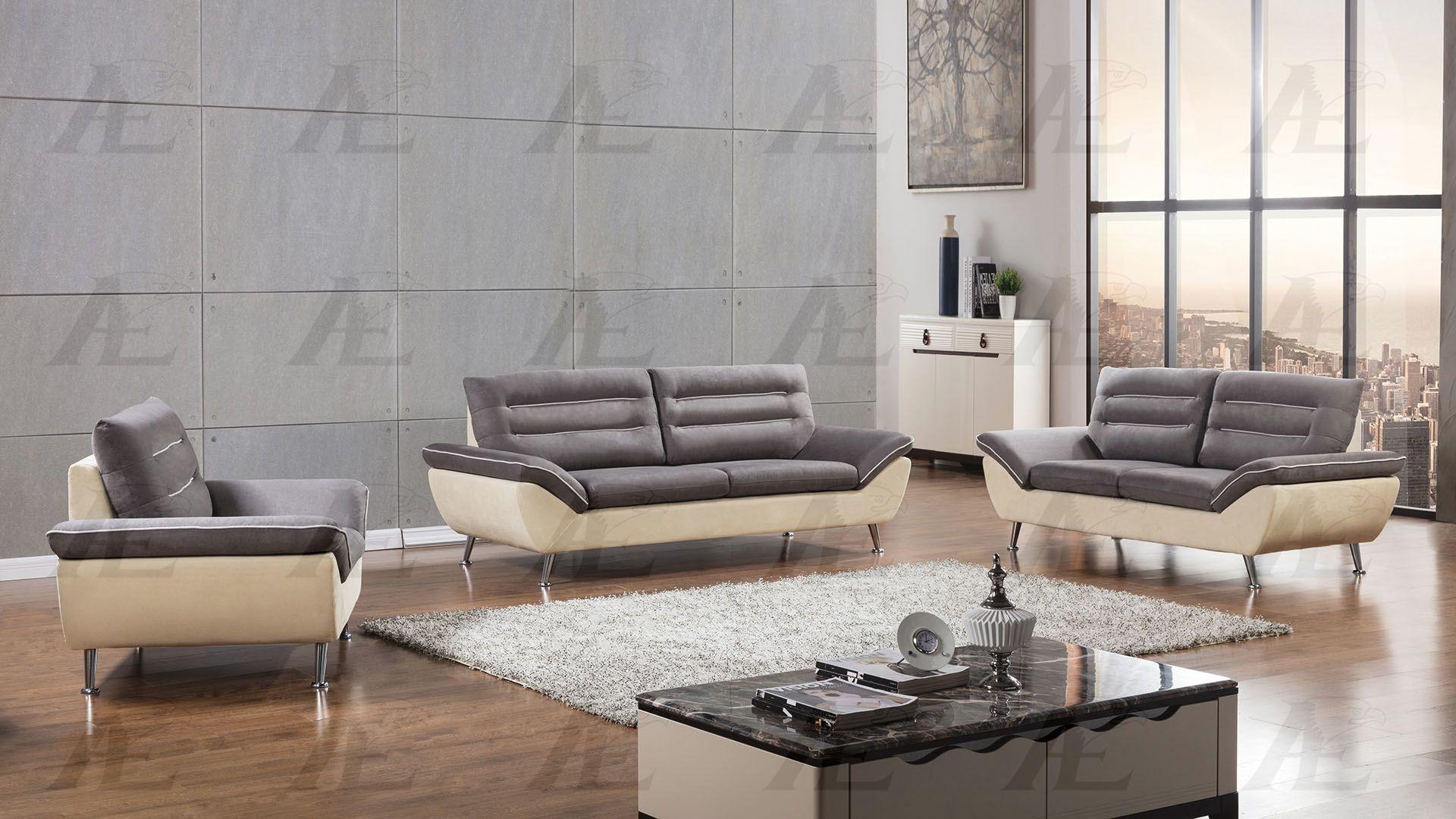 Modern Sofa Set AE-2365 AE-2365 in Gray, Yellow Polyester