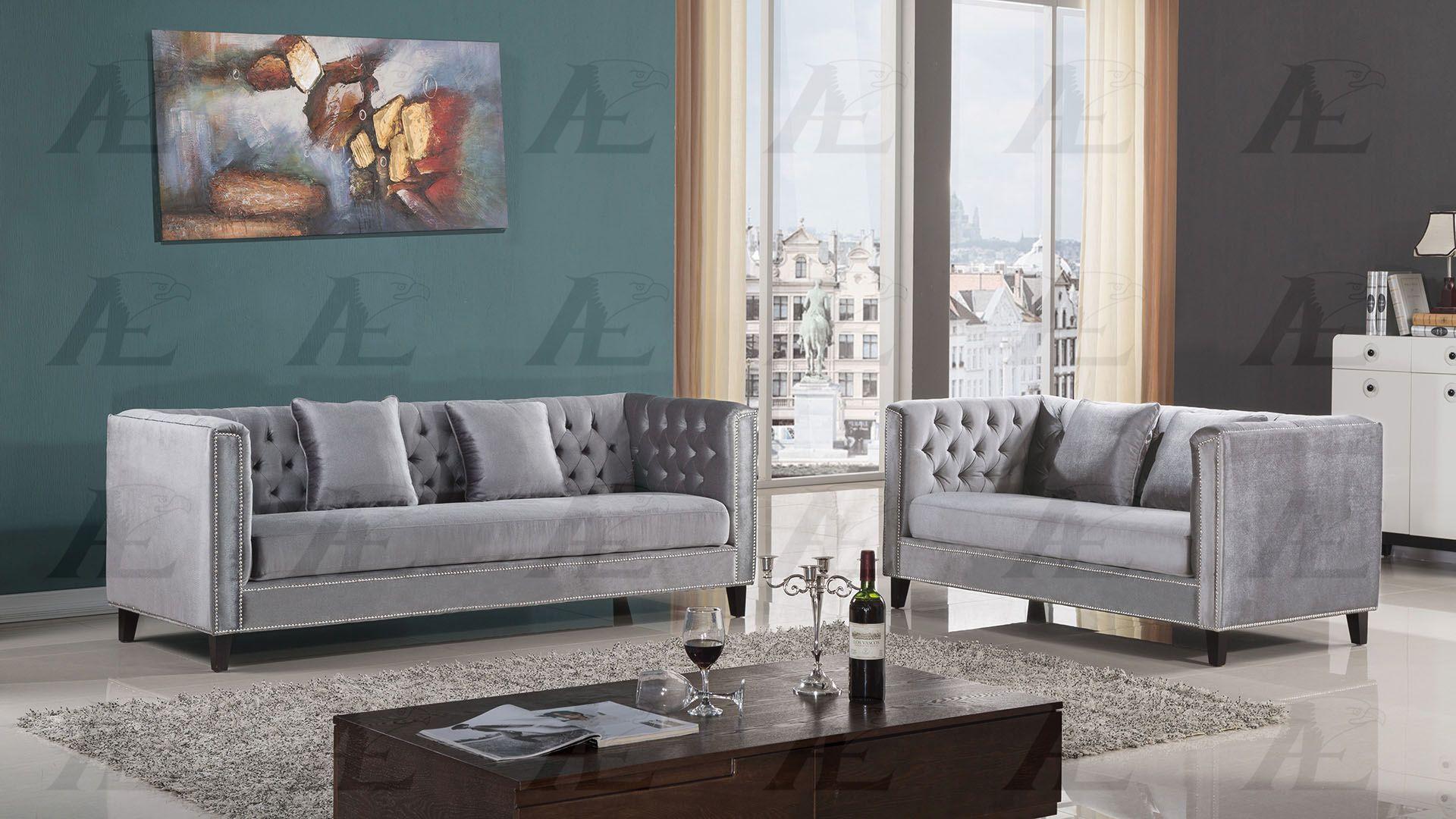 Modern Sofa Set AE-2373 AE-2373-SET-2-GRAY in Gray Polyester