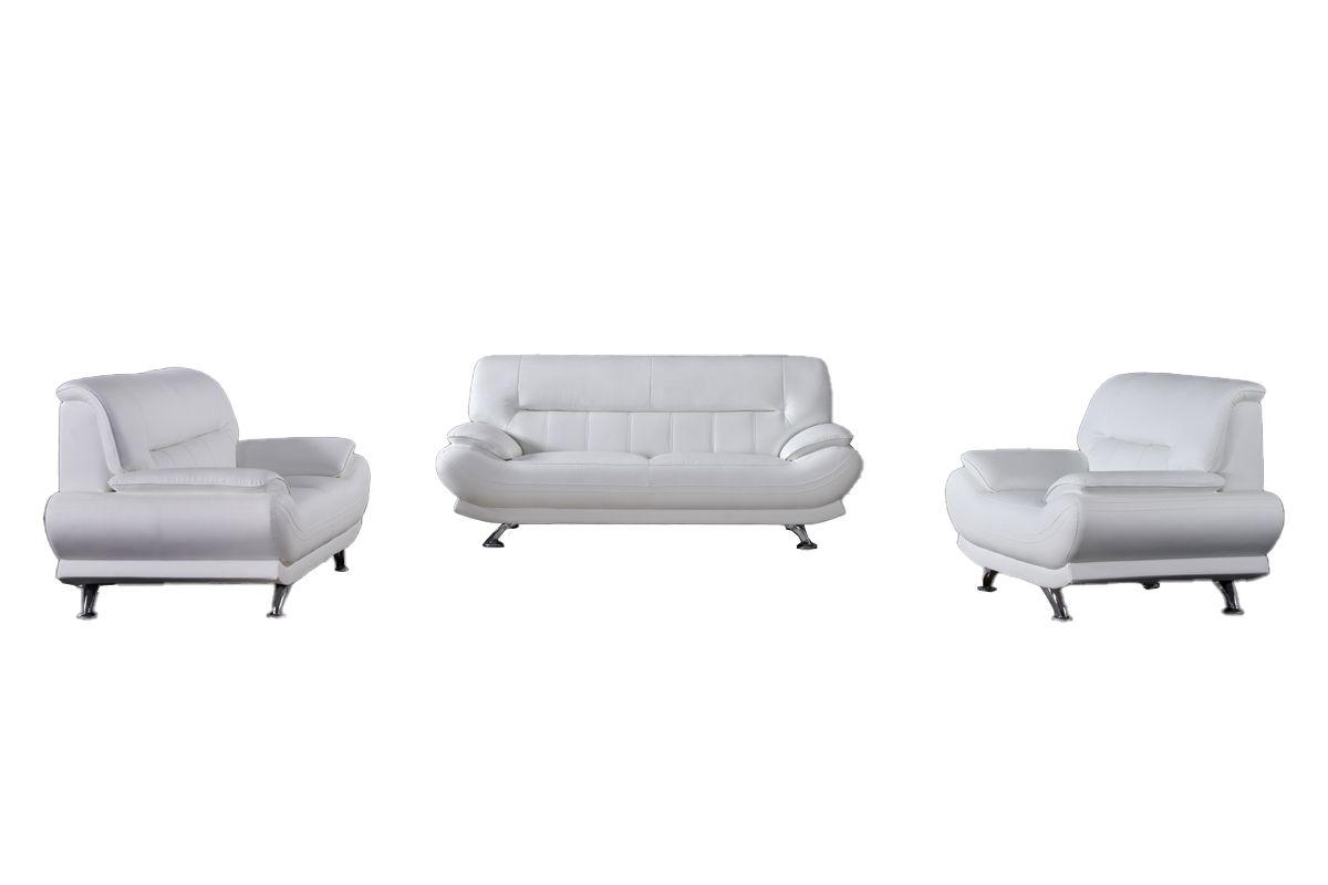 Modern Sofa Set AE709-W AE709-W-3PC in White Bonded Leather