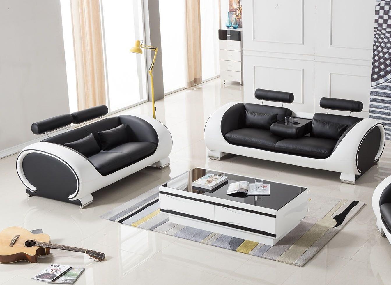 Contemporary, Modern Sofa Set AE-D802-BK-W AE-D802-BK-W-2PC in White, Black Bonded Leather