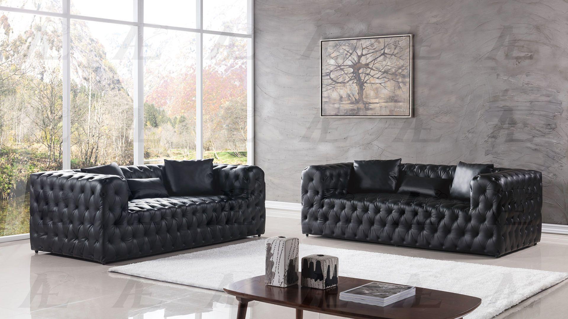Contemporary, Modern Sofa Set AE-D821-BK AE-D821-BK-Set-2 in Black Bonded Leather