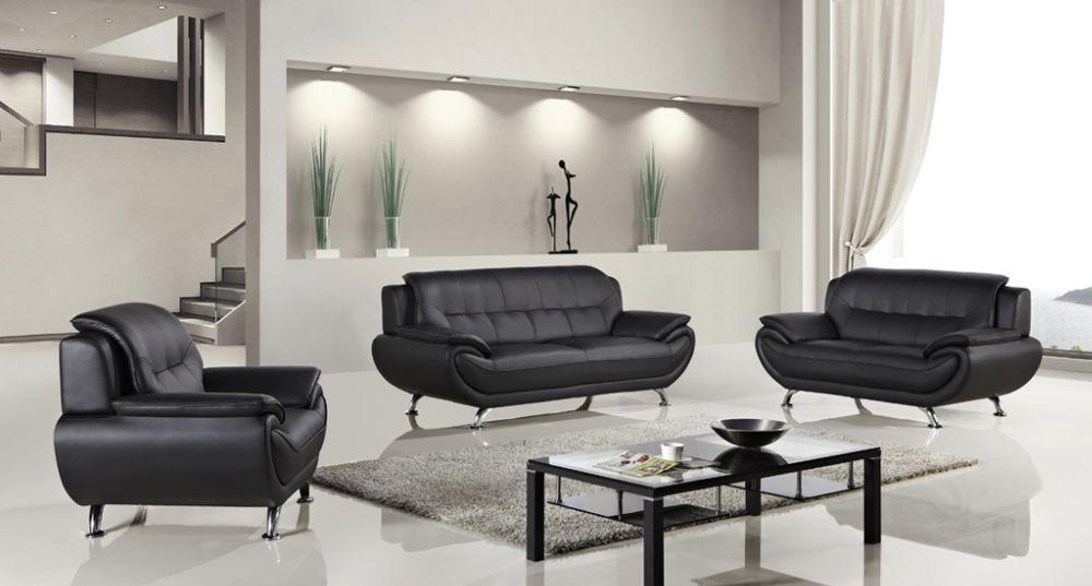 

    
American Eagle AE208-B Black Leather Sofa Set in Modern Style 3pcs
