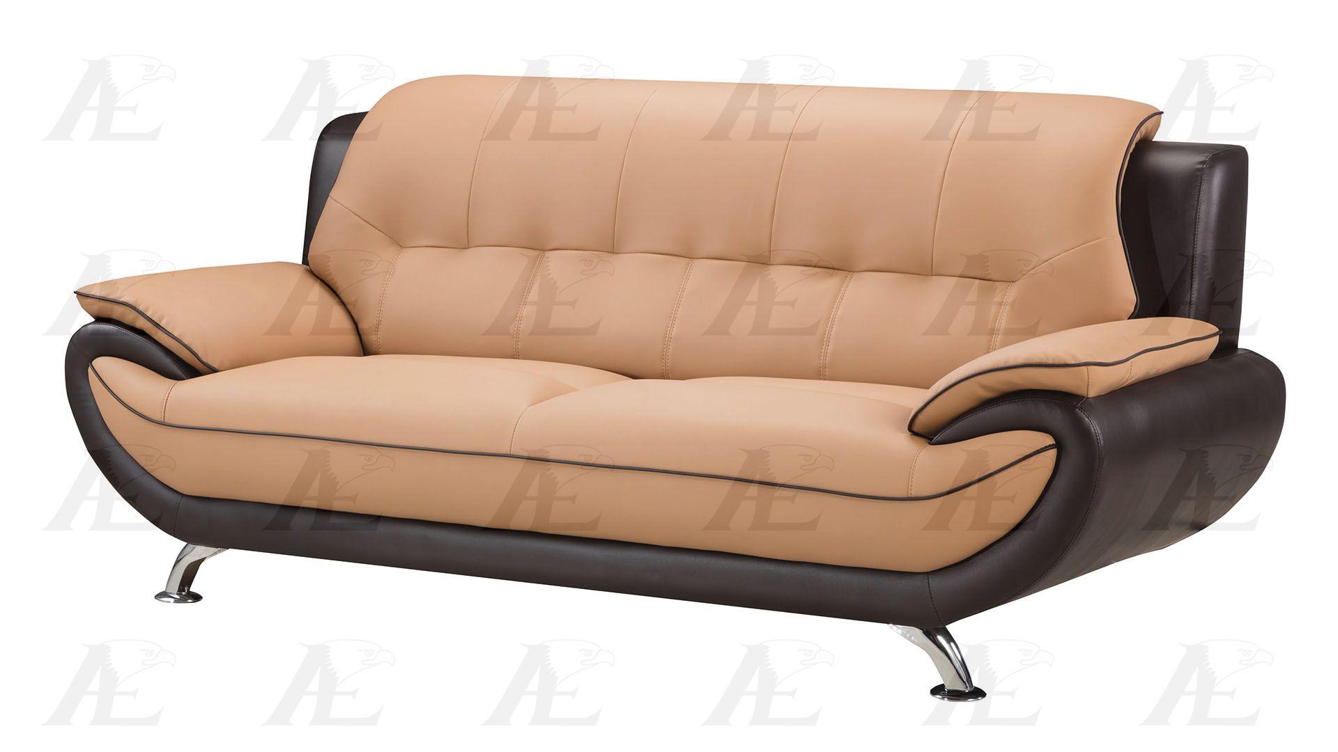 

    
Light/Dark Brown Faux Leather Sofa and Chair Set 2Pcs American Eagle AE208-YO.BR
