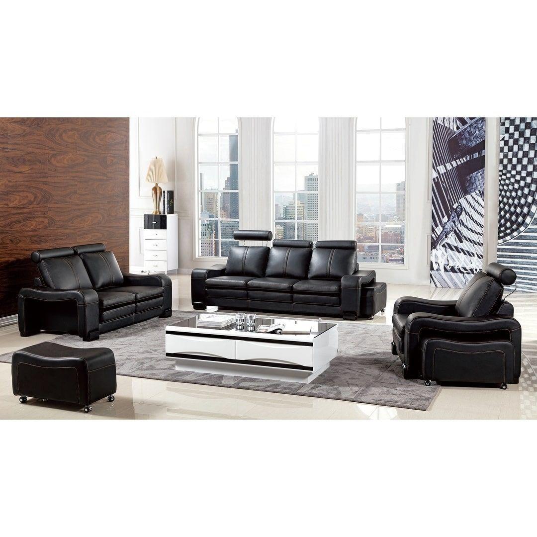 

    
Black  Faux Leather Sofa Set w/ 3 Ottomans 6 Pcs AE210-BK American Eagle
