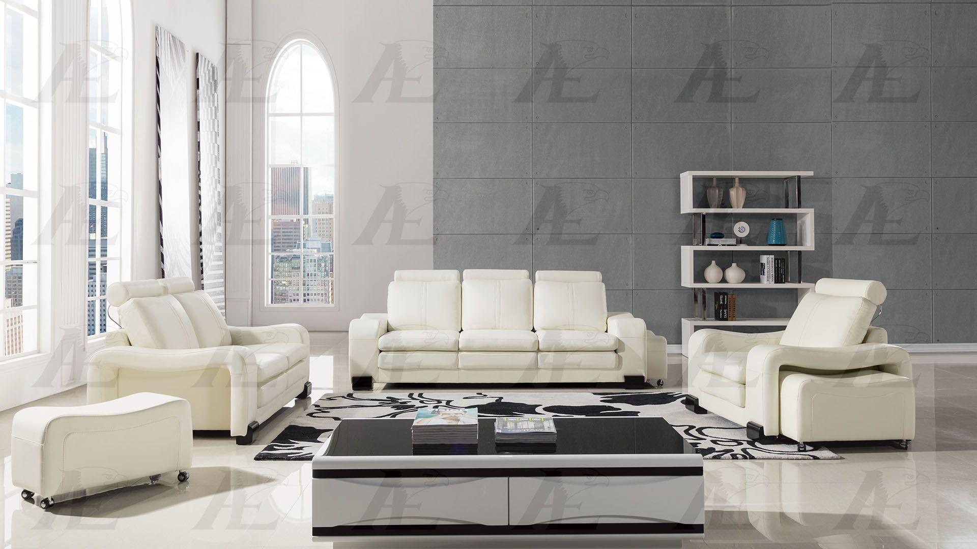 Contemporary Sofa Set AE210-IV AE210-IV -Set-6 in Ivory Faux Leather