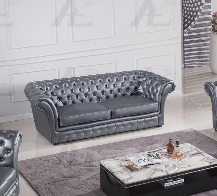 Contemporary Sofa AE503-DG AE503-DG-Sofa in Dark Gray Faux Leather