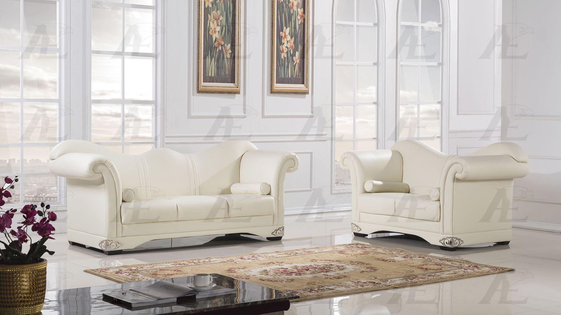 Modern Sofa and Loveseat Set AE591-CRM AE591-CRM Set-2 in Cream Bonded Leather