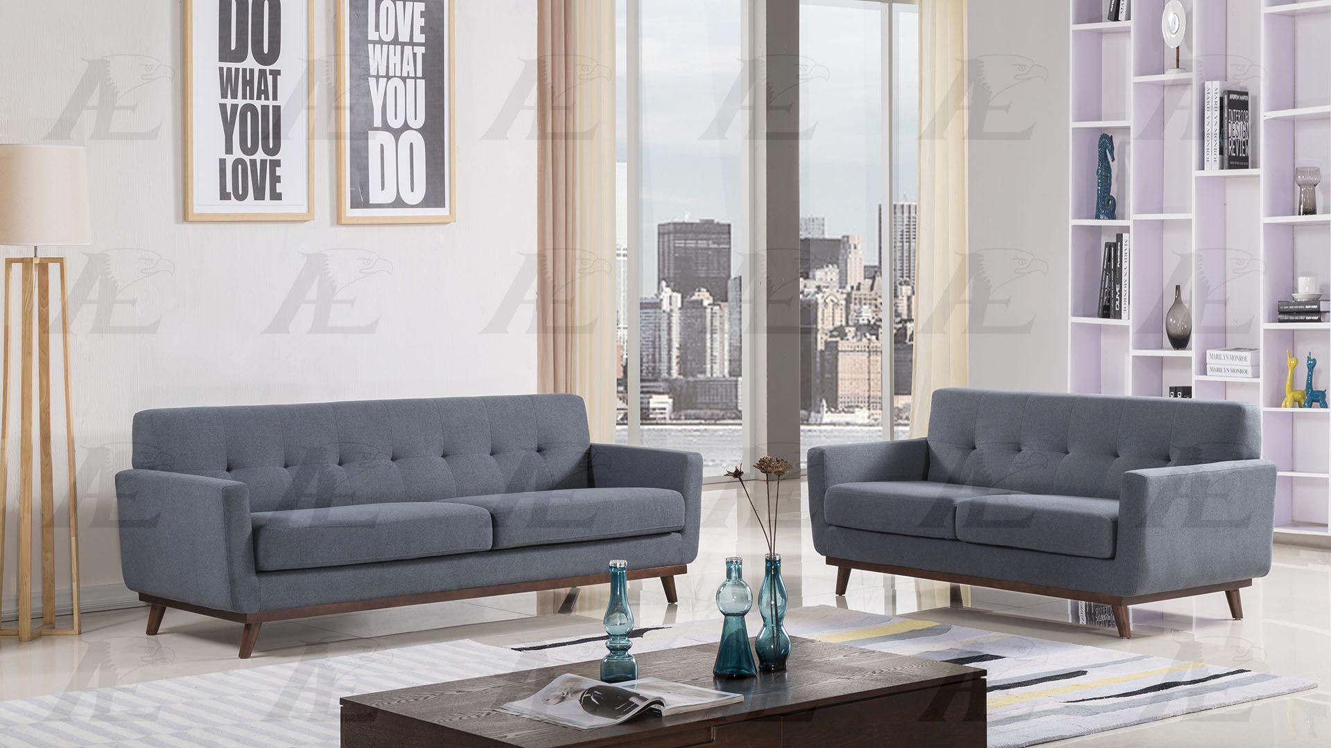 Modern Sofa Set AE-2370 AE-2370-SET-2 in Gray Polyester