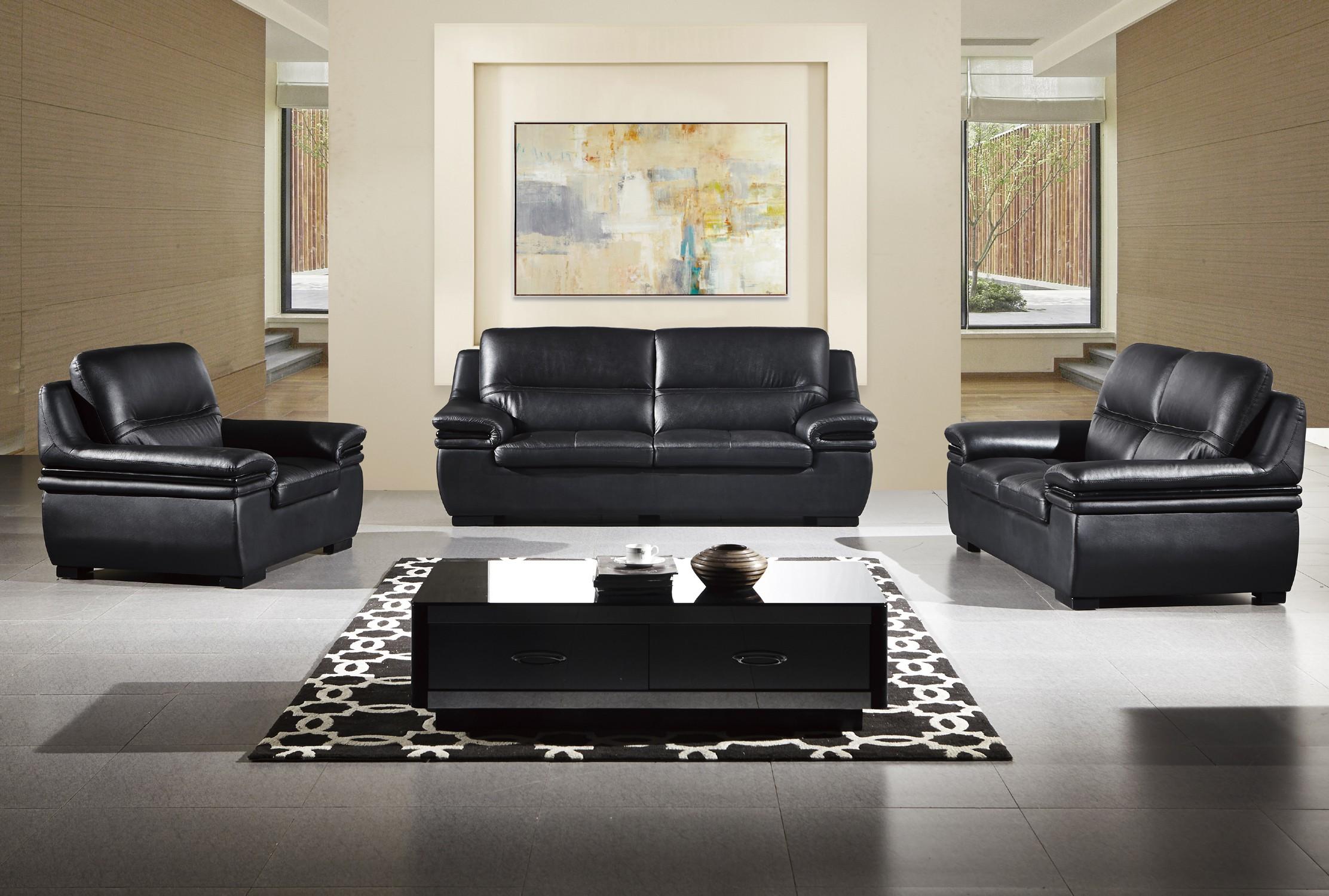 

    
American Eagle EK-B113 Black Genuine Leather Living Room Sofa Set 3pcs in Modern Style
