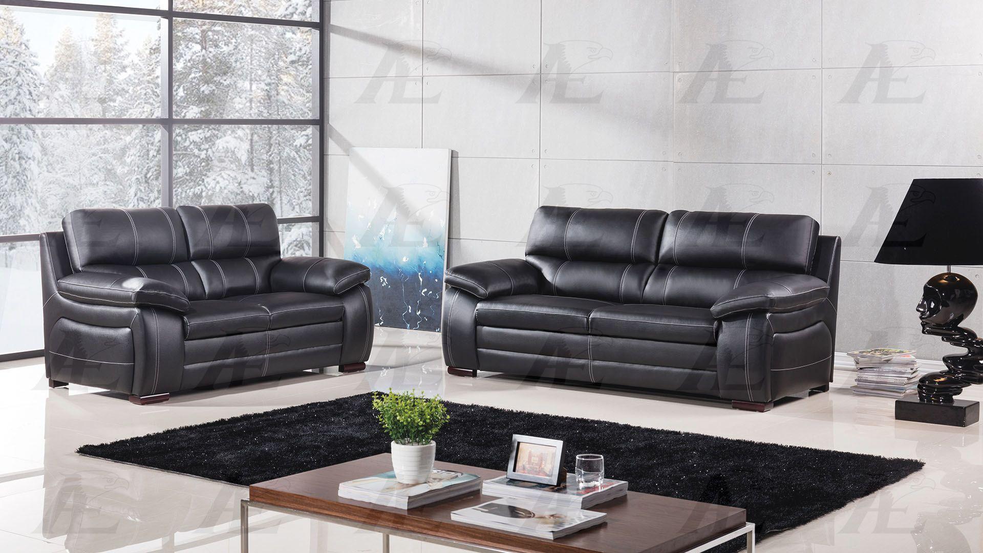 

    
American Eagle EK-B520 Black Genuine Leather Living Room Sofa Set 2pcs in Modern Style
