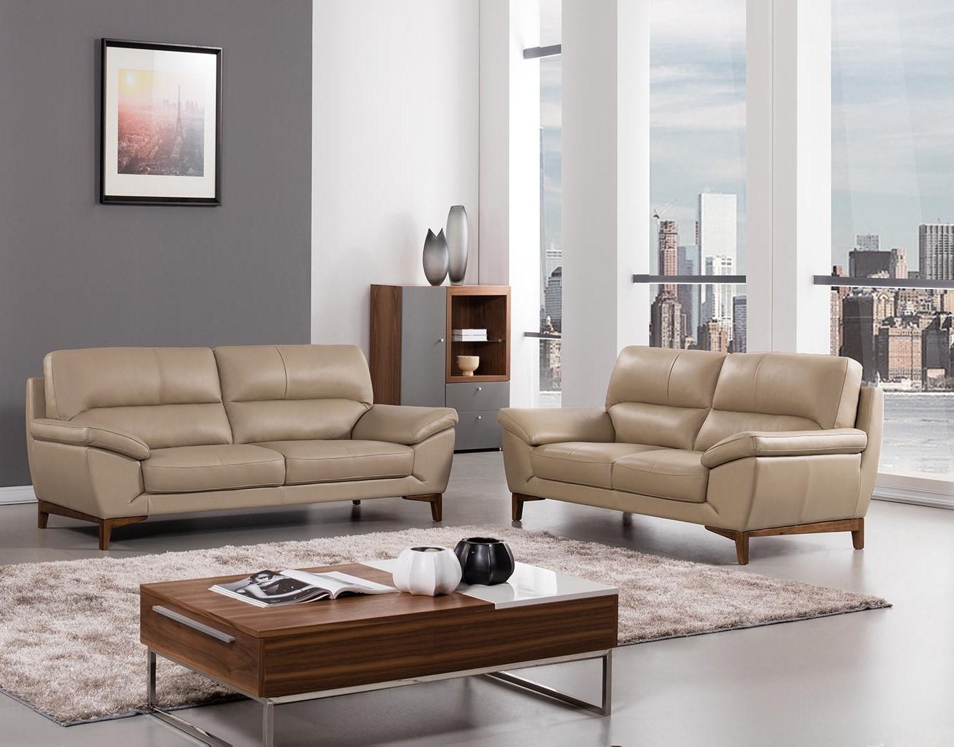 Contemporary, Modern Sofa Set EK080-TAN EK080-TAN-Set-2 in Tan Italian Leather