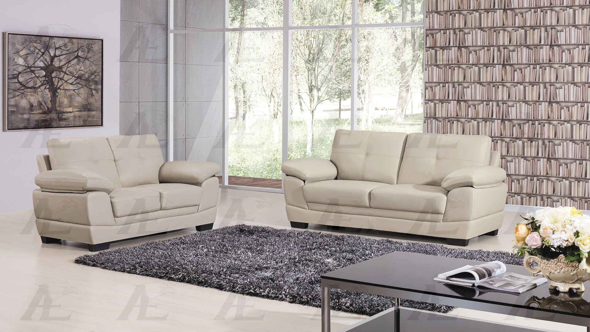 Contemporary Sofa Set EK510-LG EK510-LG-SET-2 in Light Gray Genuine Leather