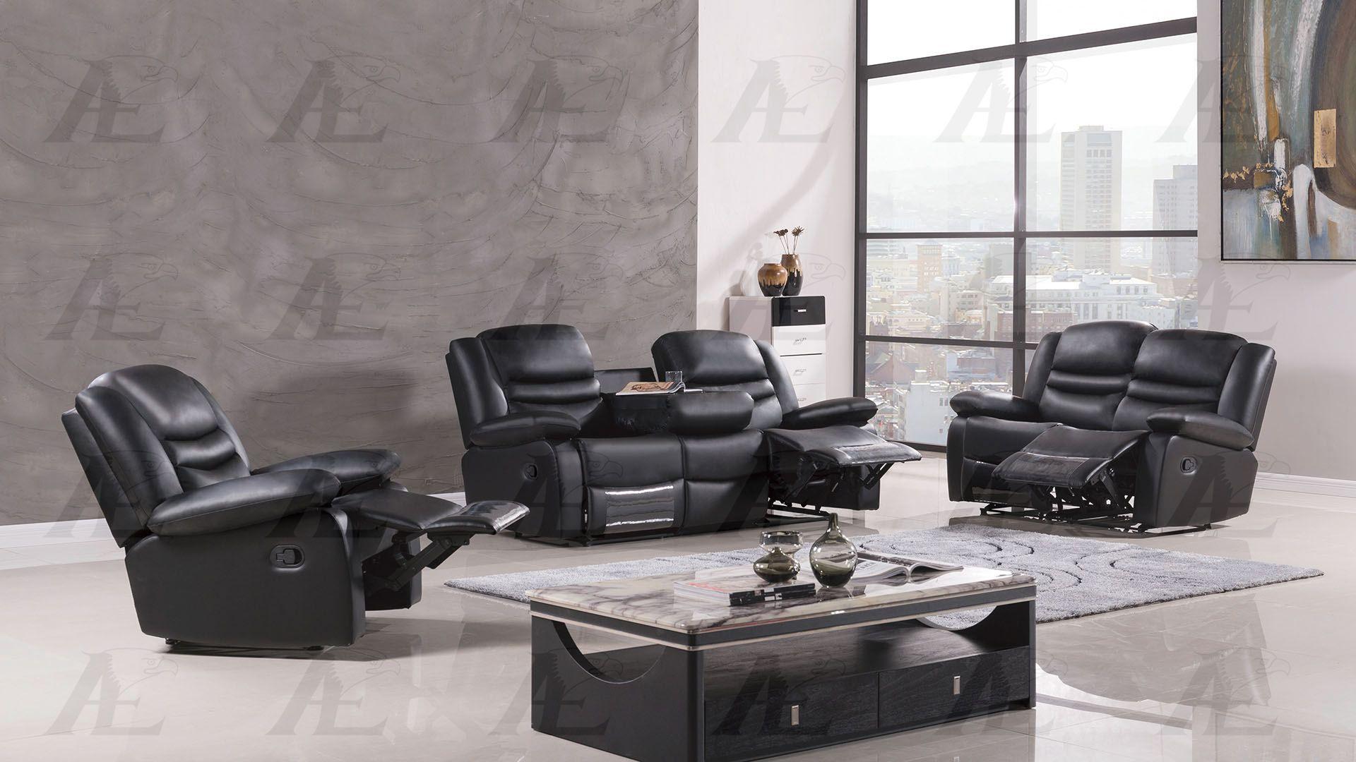 

    
American Eagle Furniture AE-D823-BK Black Recliner Sofa  Loveseat and Chair Set Bonded Leather 3Pcs Modern
