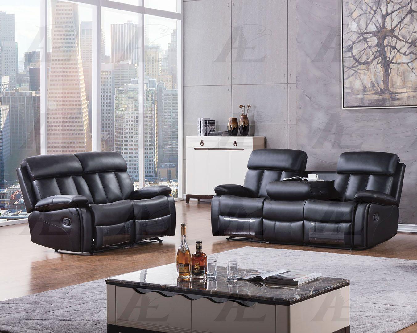 

    
American Eagle Furniture AE-D825-BK Black Recliner Sofa  Loveseat Set Bonded Leather 2Pcs Modern
