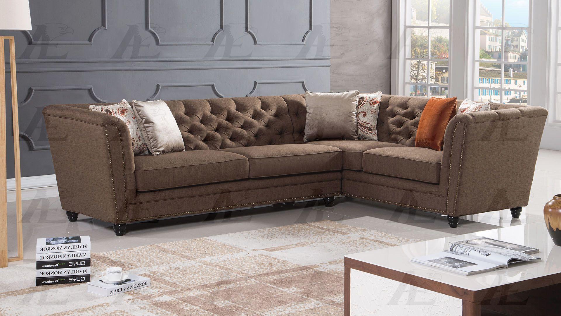 

    
American Eagle Furniture AE-L2219-BR Brown Fabric Tufted Sectional Sofa Living Room Set Left Hand Chase 2Pcs
