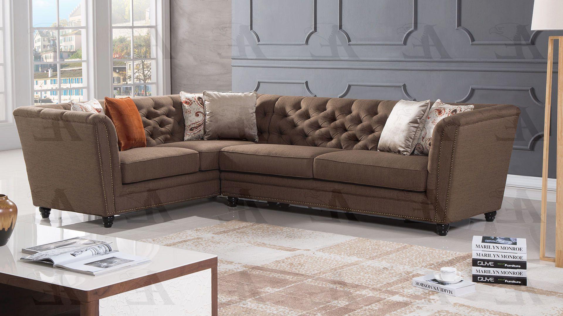 

    
American Eagle Furniture AE-L2219-BR Brown Fabric Tufted Sectional Sofa Living Room Set Right Hand Chase 2Pcs

