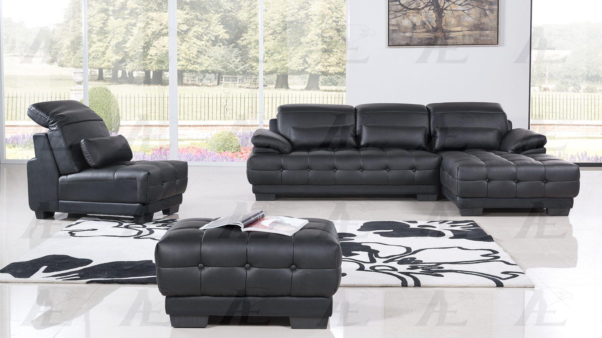 Modern Sofa Chaise Chair and Ottoman Set AE-L296-BK AE-L296-BK Set-4 RHC in Black Bonded Leather