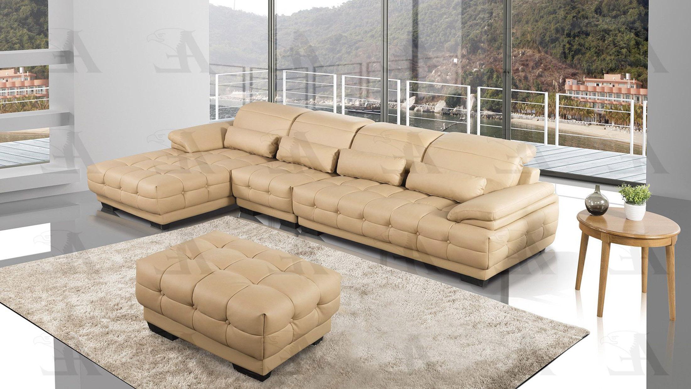 Modern Sofa Chaise Chair and Ottoman Set AE-L296-BK AE-L296-CA Set-4 LHC in Tan Bonded Leather
