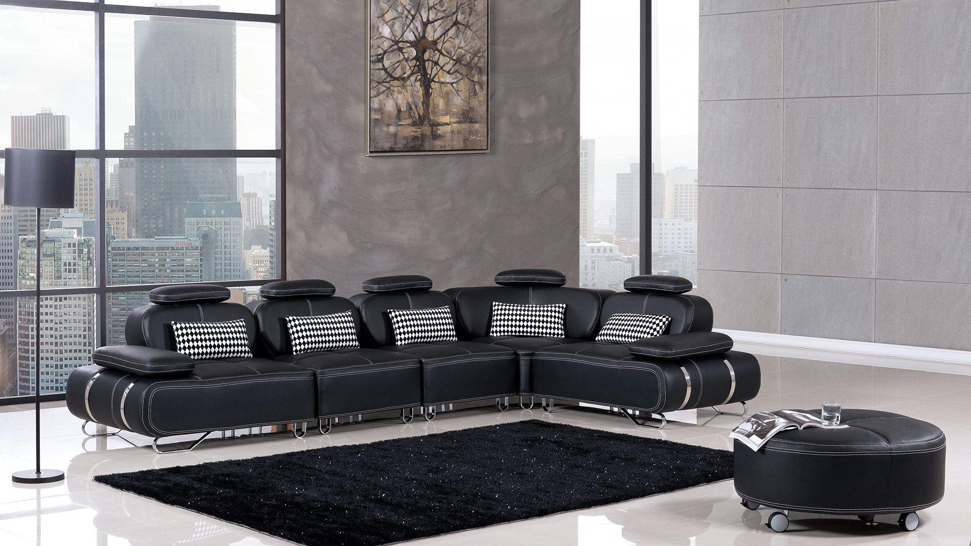 Contemporary, Modern Sectional Sofa Set AE-L607M-BK AE-L607M-BK in Black Bonded Leather
