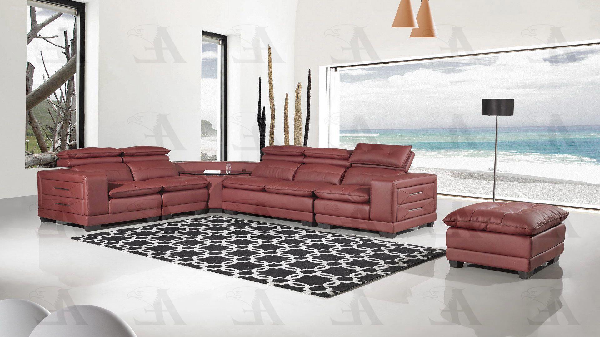 Modern L-shape Sectional AE-L688M-DR AE-L688M-DR Set-6 in Red Microfiber
