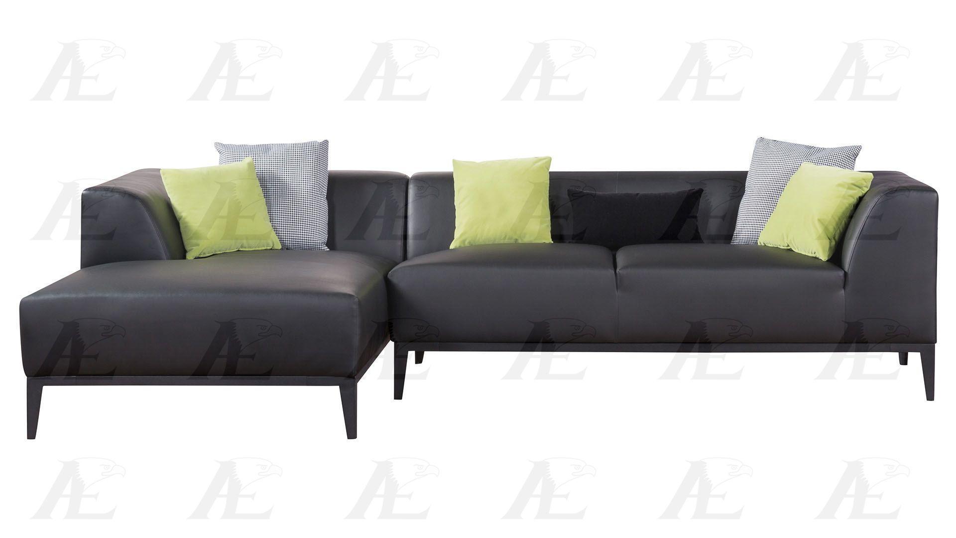 Modern Sectional Sofa AE-LD818R-BK-2PC AE-LD818R-BK-2PC in Black Bonded Leather