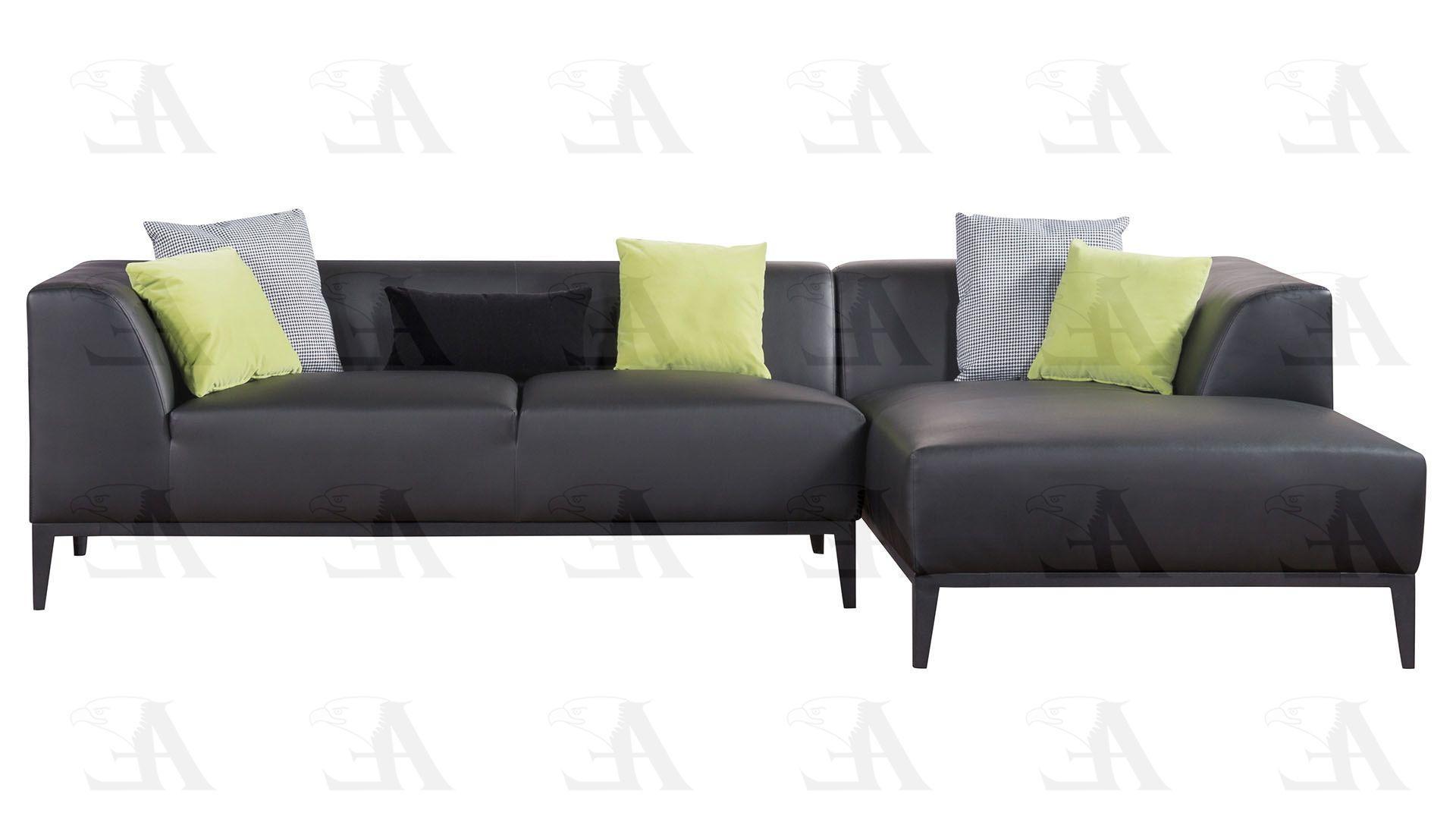 Modern Sectional Sofa AE-LD818L-BK-2PC AE-LD818L-BK-2PC in Black Bonded Leather