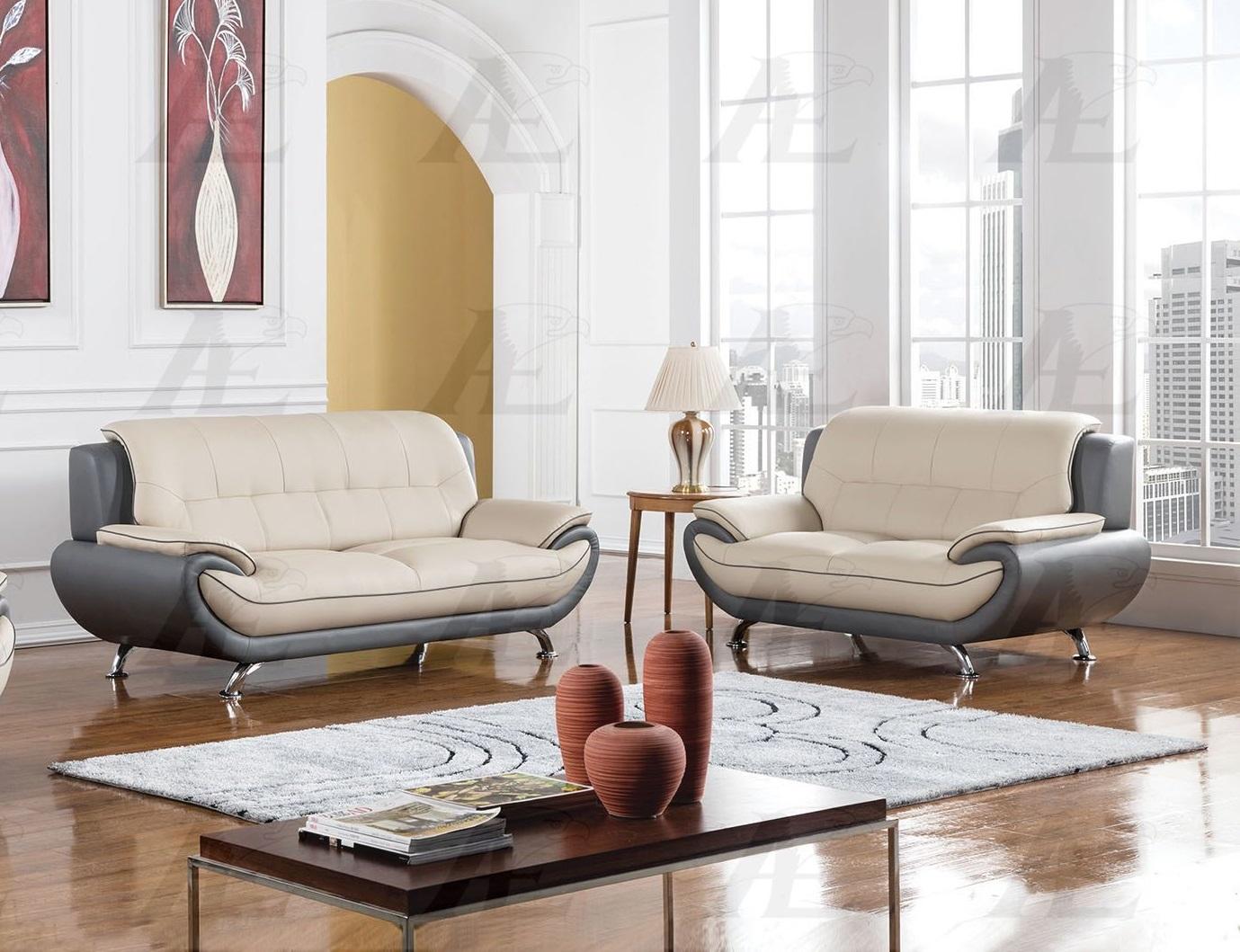 Contemporary, Modern Sofa Set AE208-LG.DG-2PC AE208-LG.DG-2PC in Light Gray, Gray Faux Leather