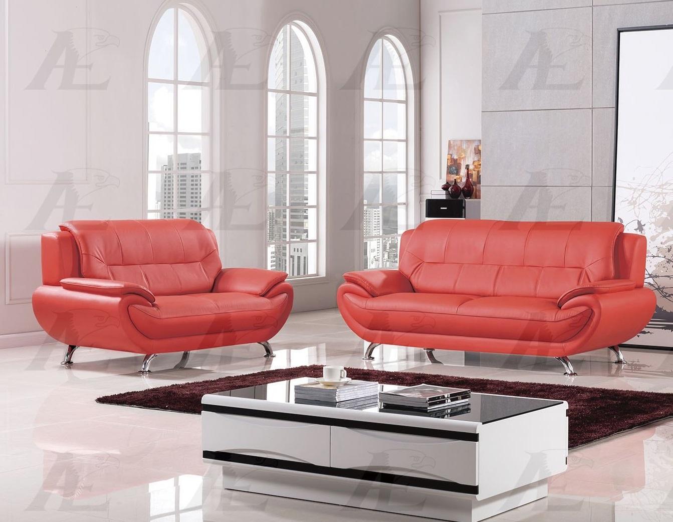 Modern Sofa Set AE208-RED-2PC AE208-RED-2PC in Red Faux Leather