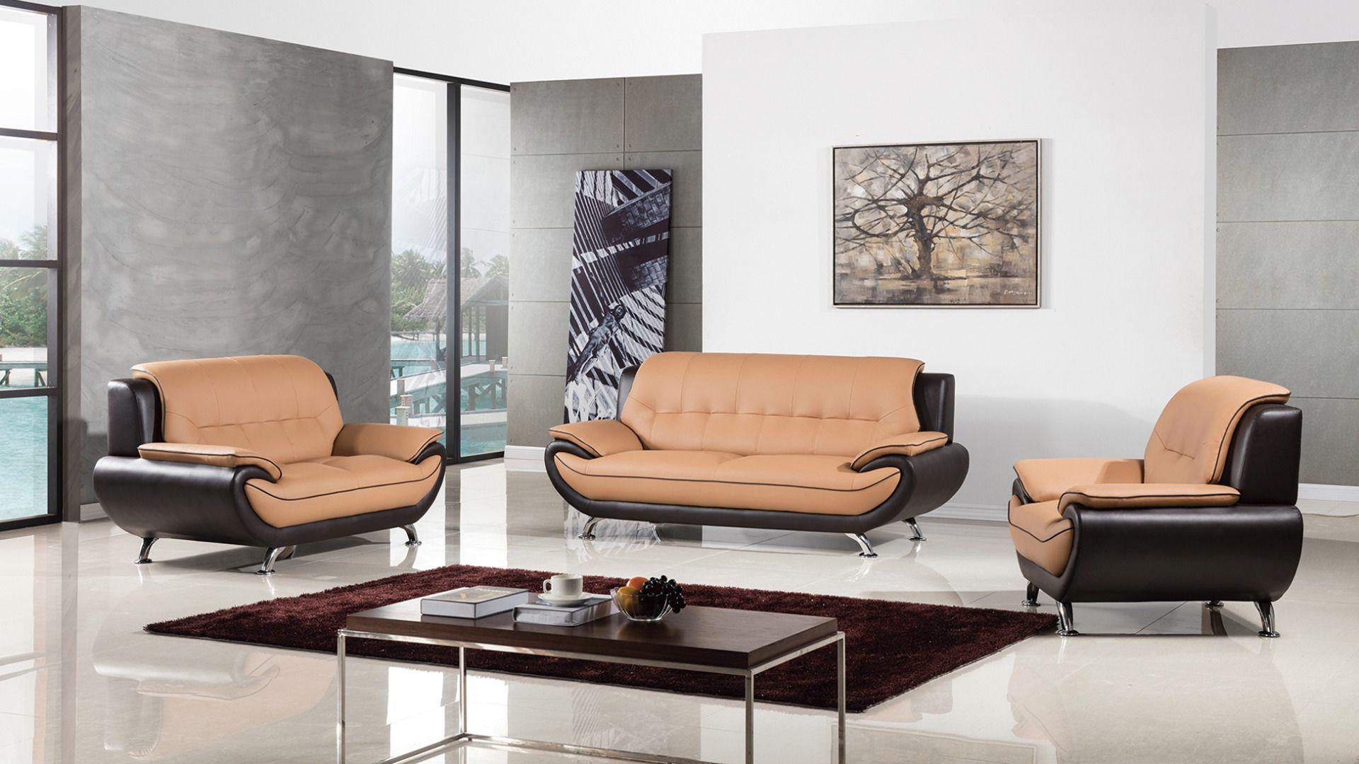 

    
Light/Dark Brown Faux Leather Sofa Set 3Pcs AE208-YO.BR  American Eagle Modern
