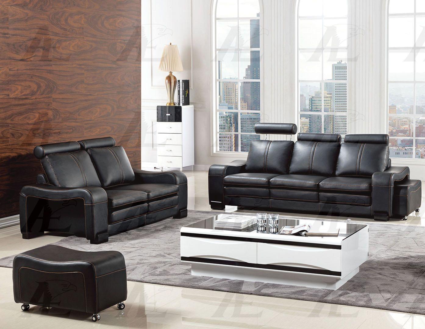 

    
Black Faux Leather Sofa Loveseat w/ 2 Ottomans 4 Pcs AE210-BK American Eagle

