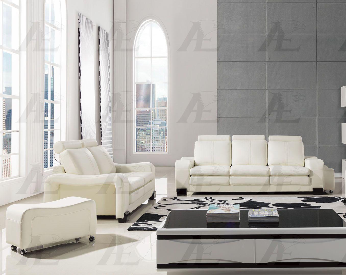 Contemporary, Modern Sofa Set AE210-IV AE210-IV-4PC in Ivory Faux Leather