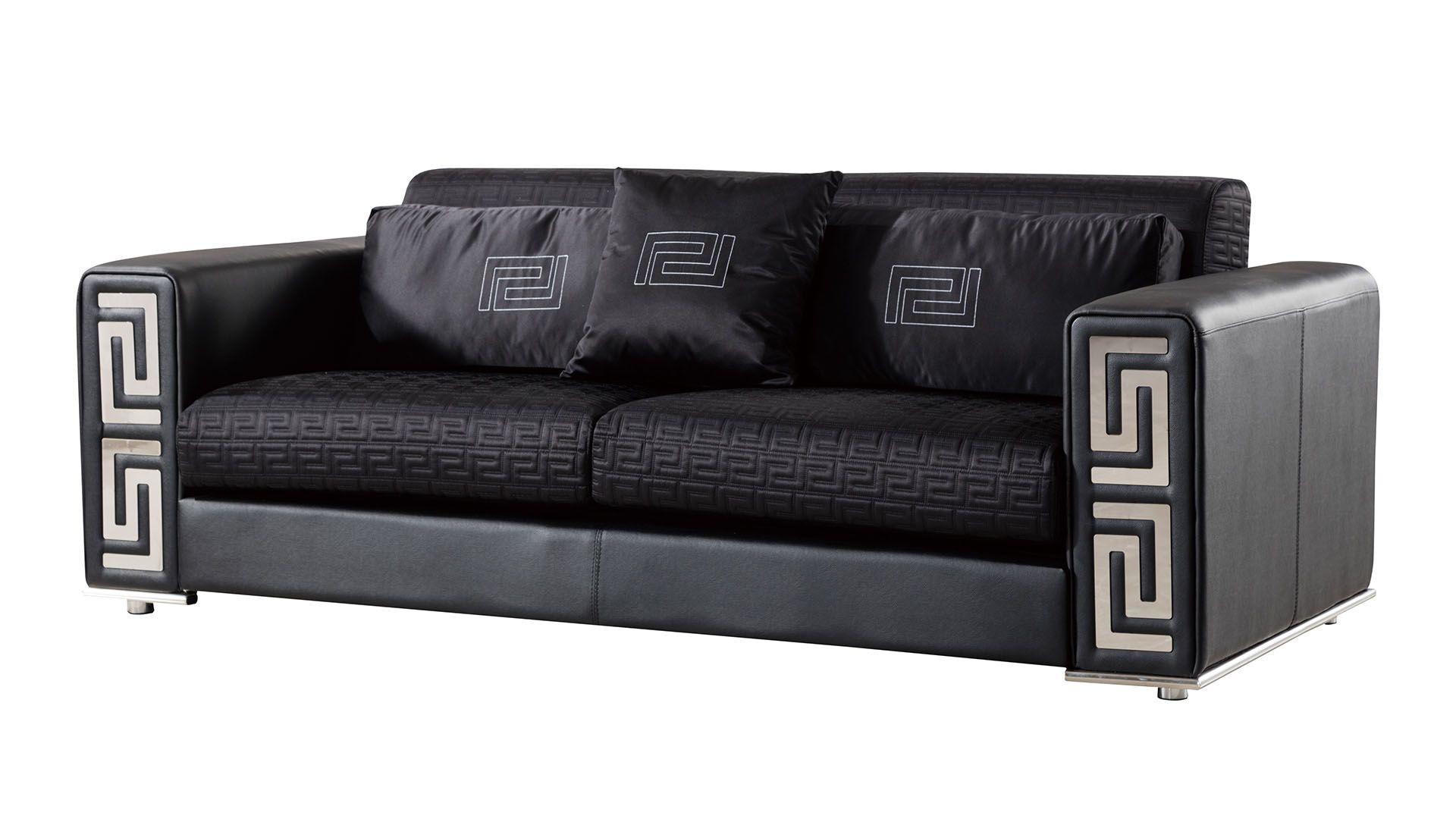 

    
Black Fabric & Faux Leather Sofa Set 3Pcs AE223-BK American Eagle Modern
