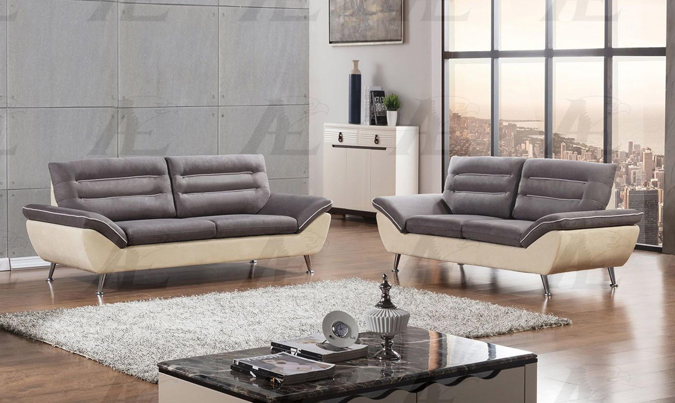 Modern Sofa and Loveseat Set AE2365 AE2365 Set-2 in Gray, Yellow Fabric